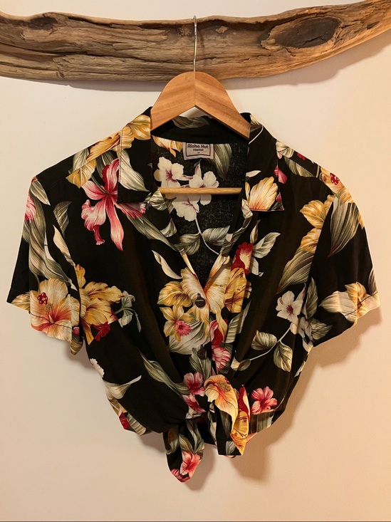 Aloha Hut Tops - Floral Black Shirt with Yellow & Pink Flowers